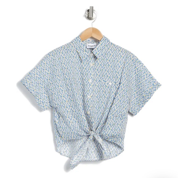 NEW Nordstrom FRNCH Paris Candys Geometric Print Tie Front Button-Up Shirt - Picture 1 of 3